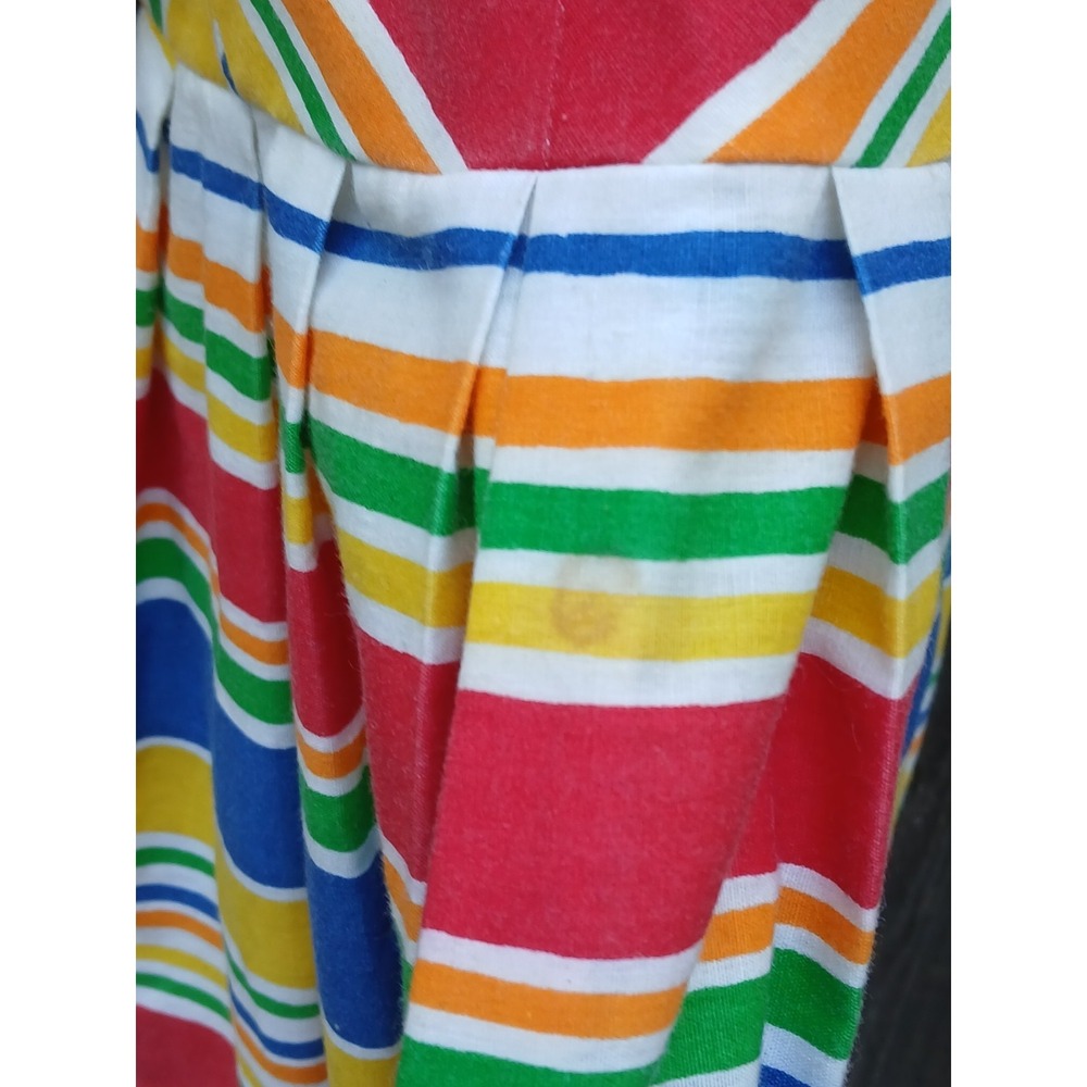 Vintage Lanz Originals Rainbow Striped Sundress Chevron Bodice Midi S 70s 80s - Picture 9 of 10